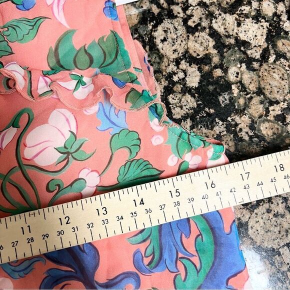 Saloni Tilly 100% Silk Pink Floral Button Up Ruffle Dress Size 2 Sleeveless - Picture 5 of 8